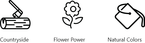 icons indicating country side and flower power and natural colors