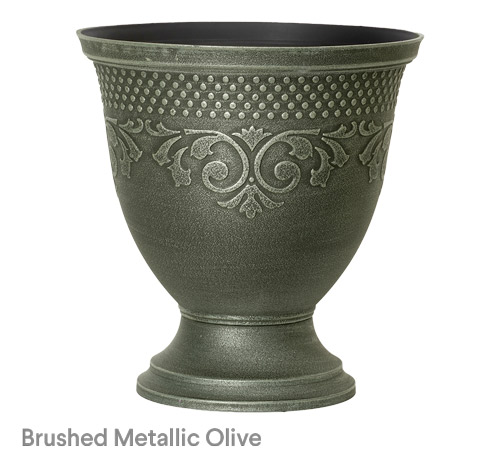 image of metallic olive eden urn planter