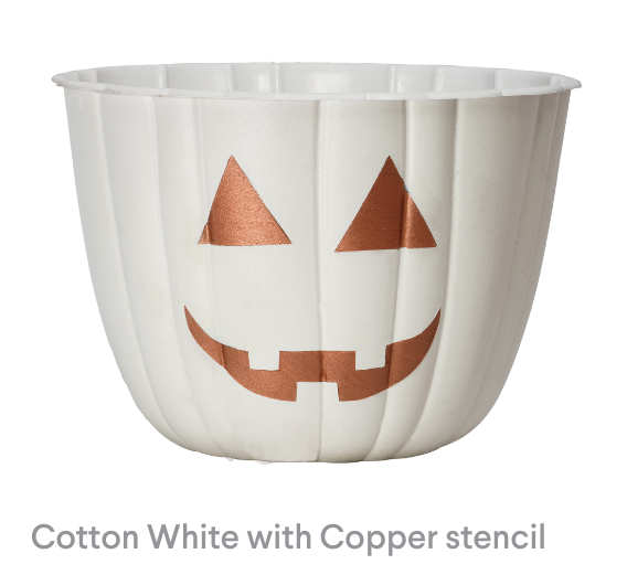 image of Cotton White with Copper Stencil Pumpkin with Face Planters